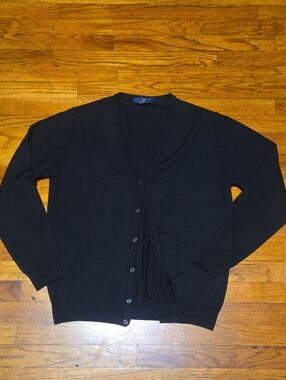 Eredi Pisano Italy Black Lana Merino Extrafine Merino Wool V-Neck Cardigan XXL